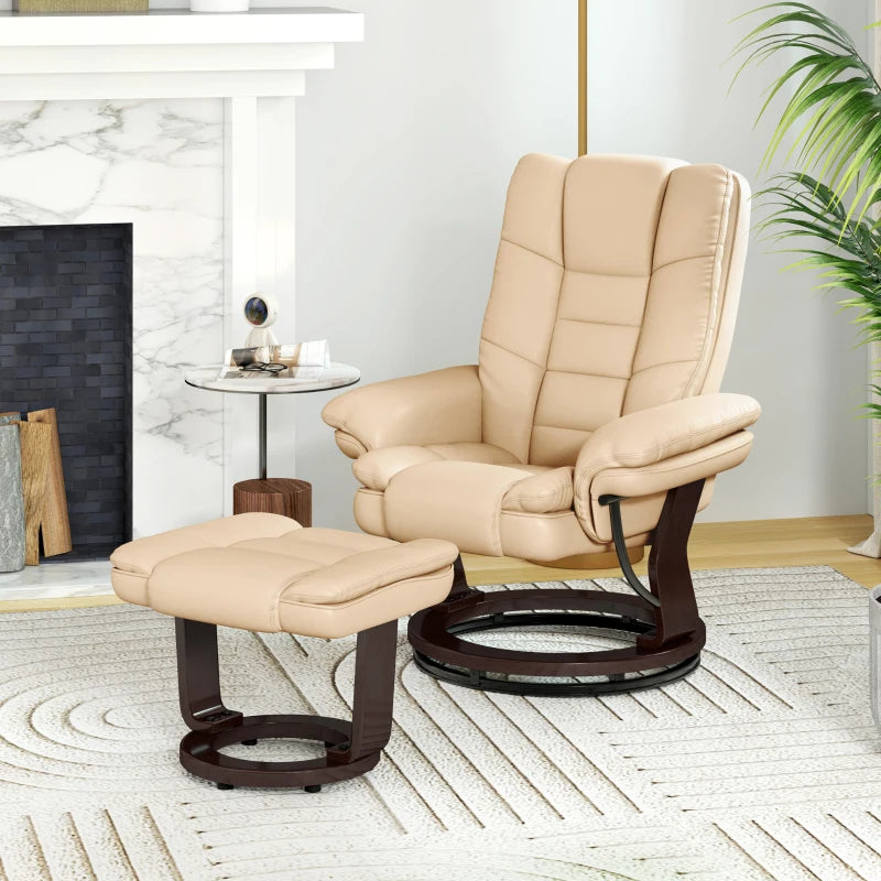 Beige Faux Leather Reclining Chair with Footstool - 135° Adjustable Comfort for Home or Office