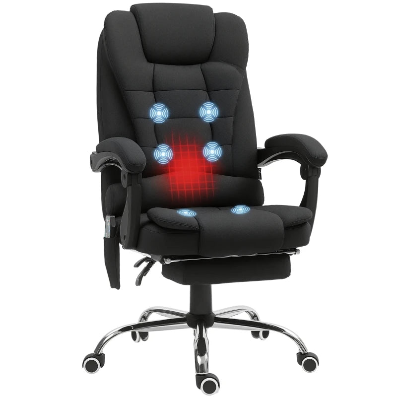 Vinsetto Black Office Chair with 6-Point Massage, Back Heat, Adjustable Footrest, Swivel Wheels & Reclining Feature