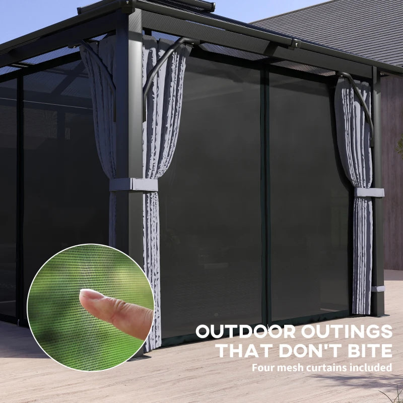 Dark Grey 3m x 3m Hardtop Gazebo - 7mm Double Polycarbonate Roof, Permanent Pavilion with Mosquito Netting and Curtains for Patio and Deck