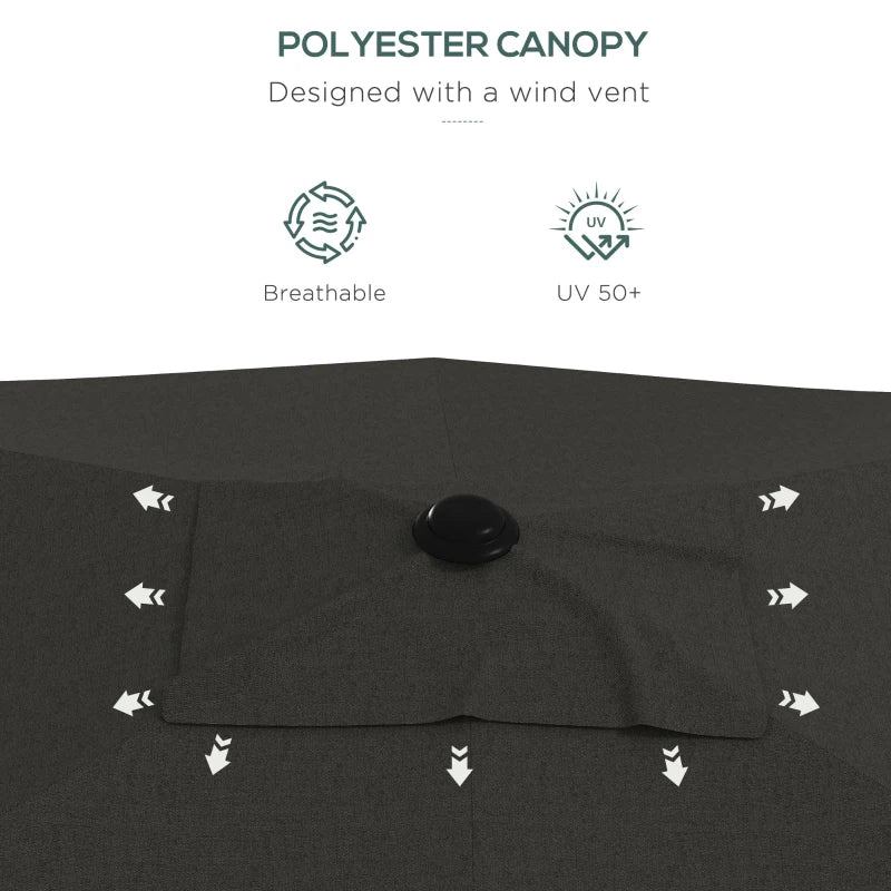 Dark Grey Rectangular Garden Parasol Umbrella, 2x3m, Crank Tilt, Aluminium Pole