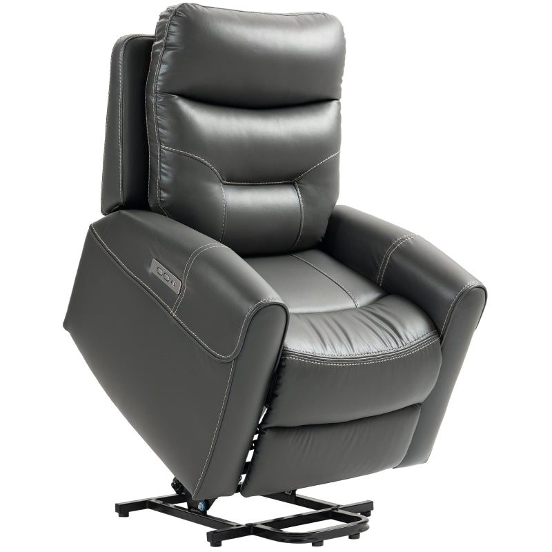 Power Lift Recliner Chair for Elderly - Overstuffed Faux Leather Armchair with USB Ports and Remote Control in Charcoal Grey