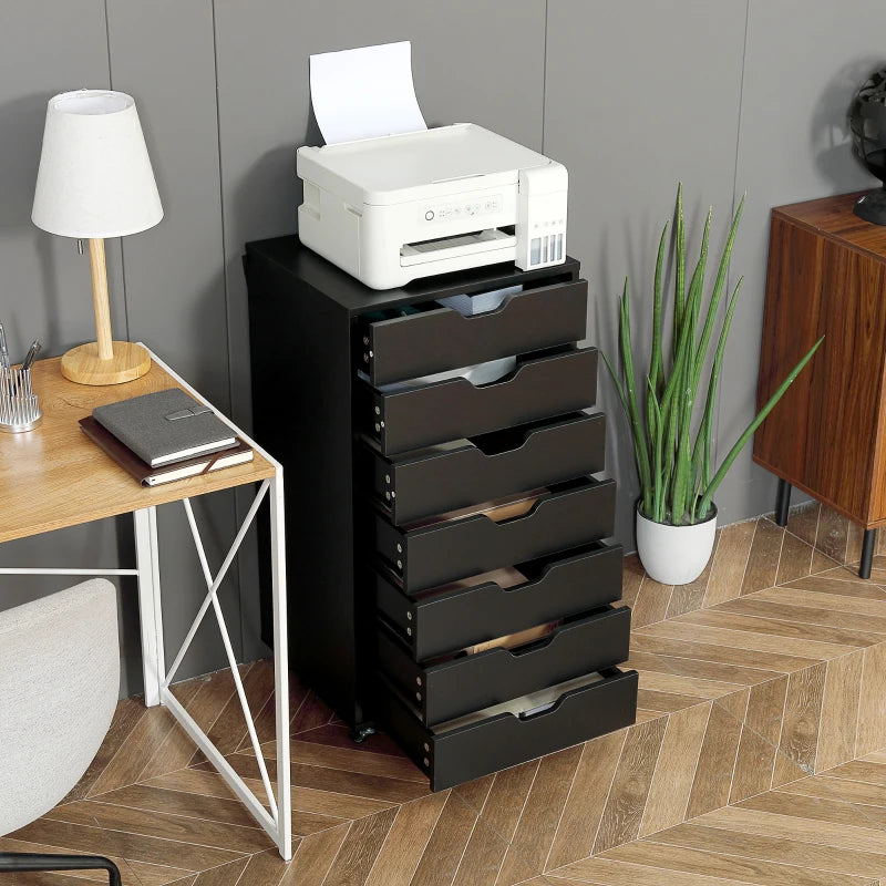 Vinsetto Black Seven-Drawer Filing Cabinet on Wheels - Stylish Storage Solution for Home Office Organization