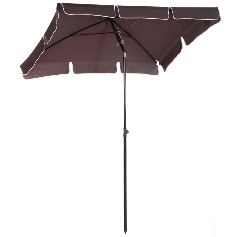 Brown Rectangular Ruffled Garden Parasol with Tilting Canopy