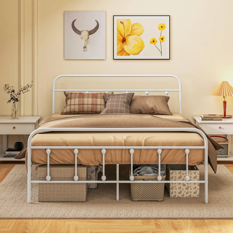 King Size Minimalistic White Metal Bed Frame - Modern Design, Sturdy Construction, Stylish Bedroom Furniture for Ultimate Comfort