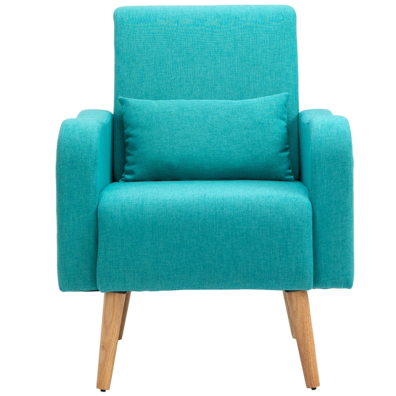Linen-Touch Accent Chair with Pillow - Upholstered Lounge Sofa for Living Room, Club Chair in Teal