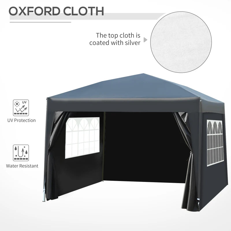 Black 3x3m Pop Up Garden Gazebo with Sidewalls and Windows