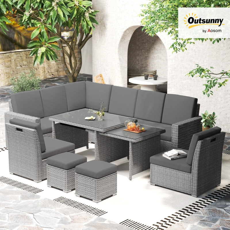 7-Piece Light Grey Rattan Garden Sofa Set with Expanding Table - Outdoor Seating
