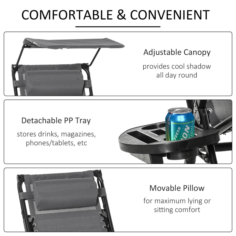 Grey Folding Rocking Sun Lounger Chair with Headrest and Side Holder