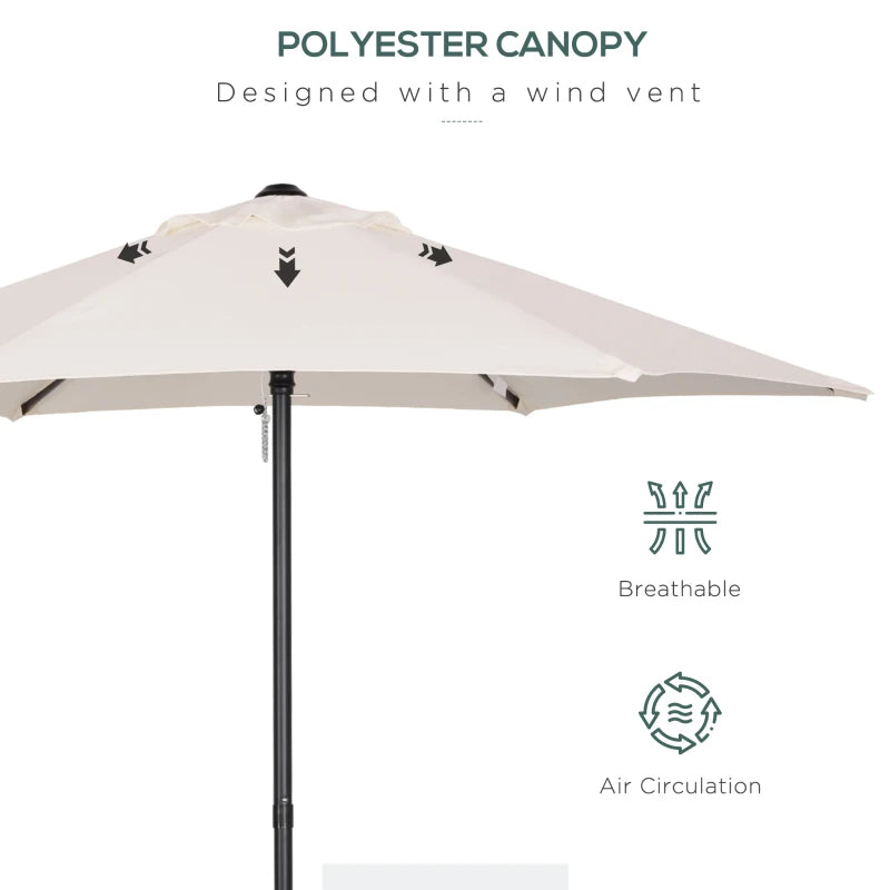 2m Cream White Outdoor Garden Parasol Umbrella with 6 Ribs