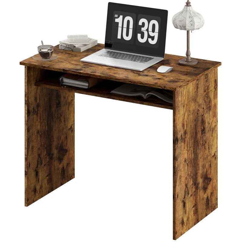 Stylish Boxy Work Desk with Shelf - Modern Wood-Effect Home Office Furniture for Productive Workspaces