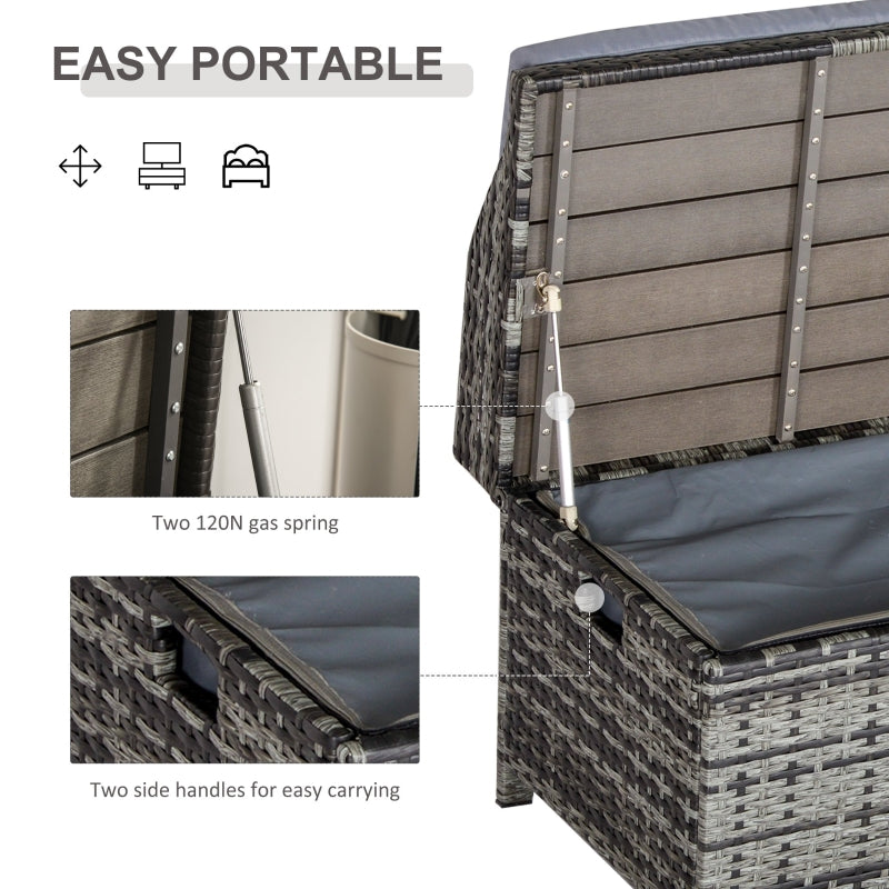 130L Rattan Garden Storage Box - Mixed Grey Rattan Storage Bench