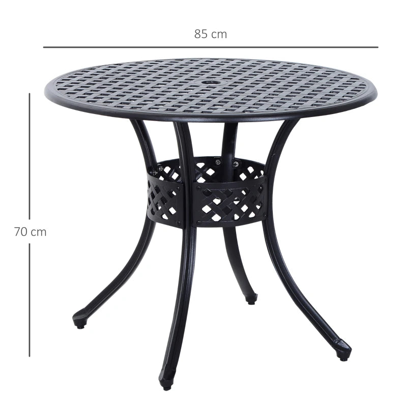 Black 85cm Round Outdoor Dining Table with Umbrella Hole