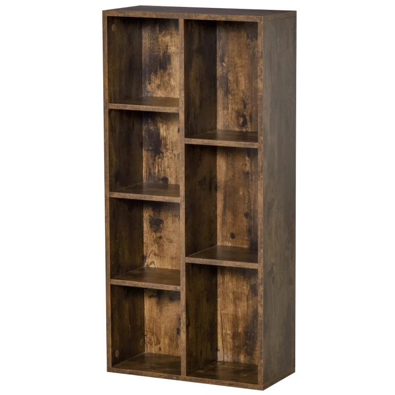 Rustic Brown Seven-Cube Bookcase - Stylish Storage Solution for Home & Office, Modern Wood Effect Design