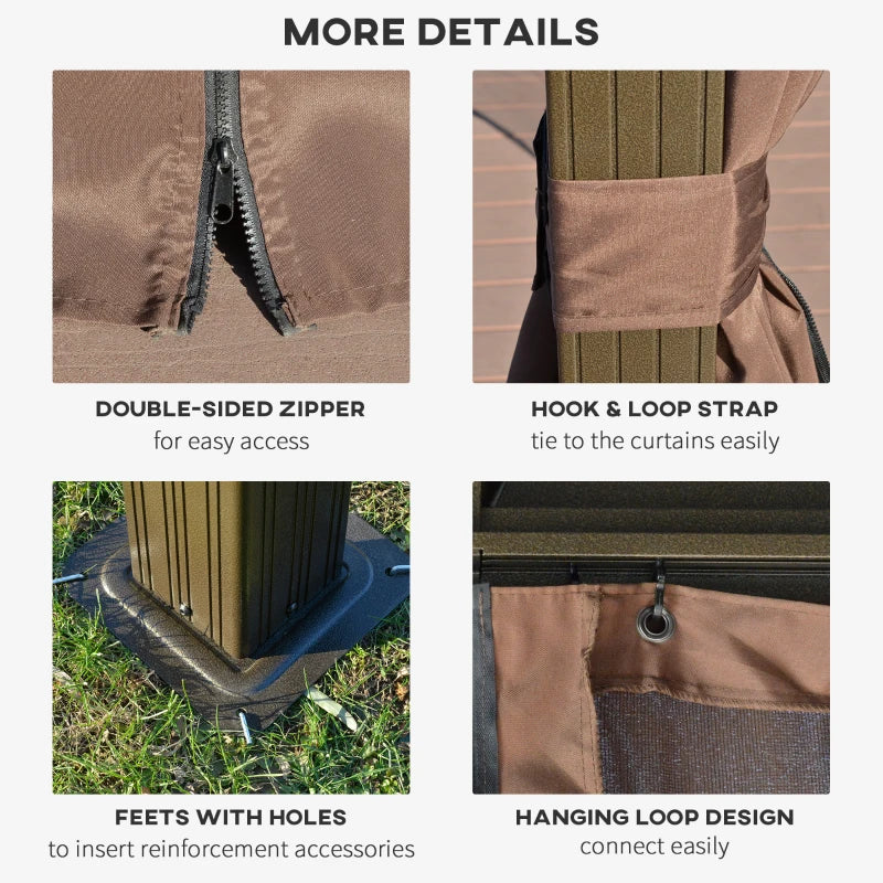 3.65m x 3m Hardtop Steel Gazebo Canopy - Aluminium Frame, Double Roof, Net Sidewalls & Curtains in Coffee