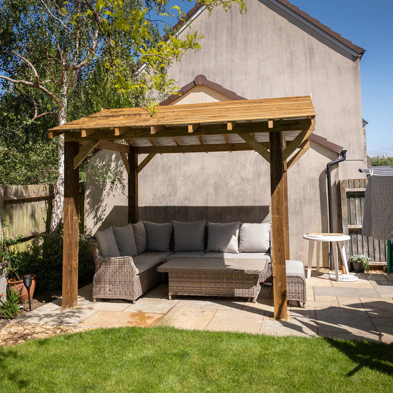 Ruby Wooden Apex Gazebo with Treated Featheredge Roof & Overhang - Premium Garden Gazebo