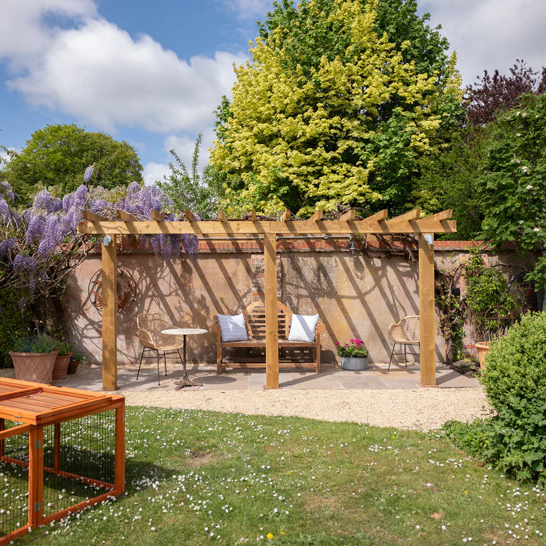 Wooden Lean-To Pergola with Open Slat Roof - Outdoor Garden Pergola Structure