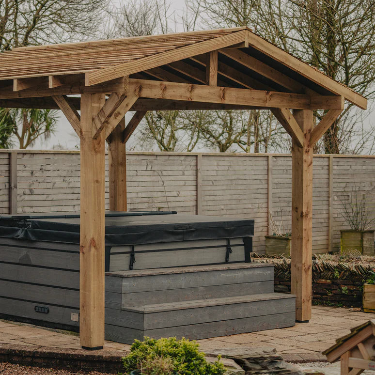Ruby Wooden Apex Gazebo with Treated Featheredge Roof & Overhang - Premium Garden Gazebo