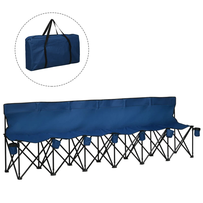 6 Seater Portable Folding Camping Chair with Cup Holder and Carry Bag Blue
