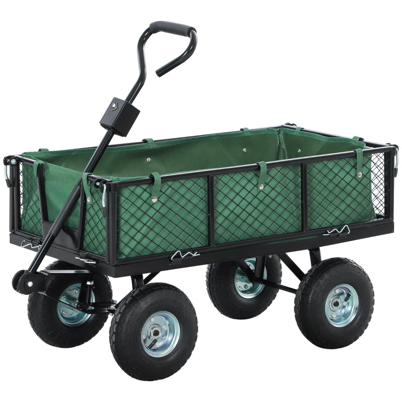 114L Green Steel Frame Garden Cart Trolley - Heavy Duty Outdoor Utility Wagon