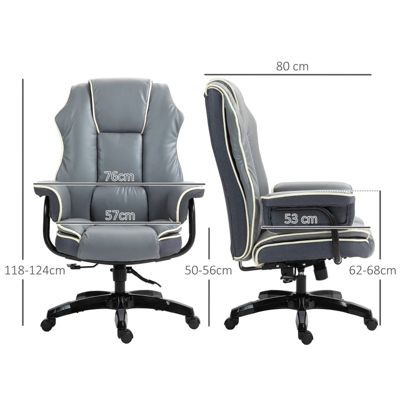 Vinsetto Grey Faux Leather Executive Office Chair with White Contrast Piping - Ergonomic Design for Comfort and Style