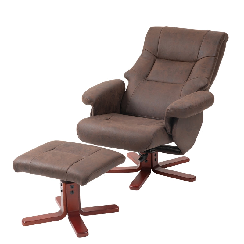 Dark Brown Faux Microfibre Leather Manual Recliner with Footstool Set for Ultimate Comfort