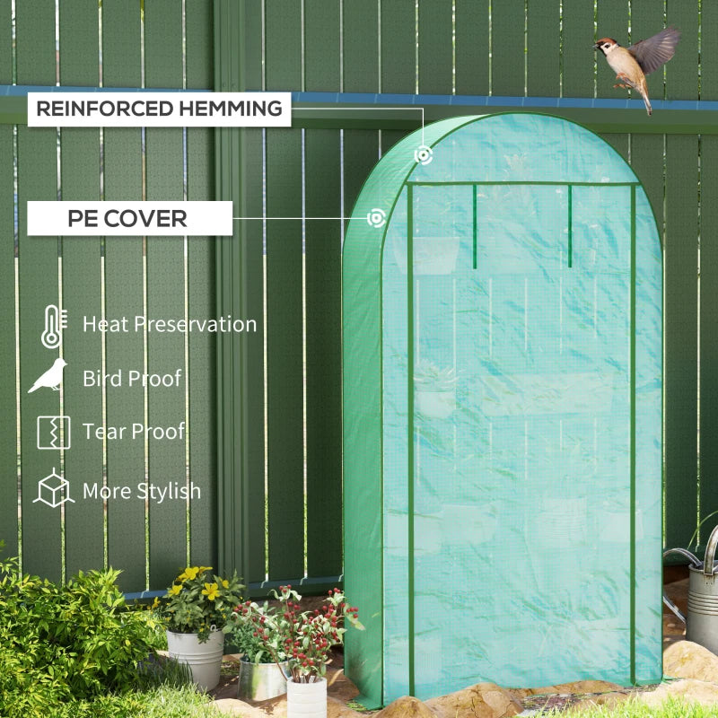 4 Tier Portable Mini Greenhouse with Reinforced PE Cover, Roll-Up Door, 105 x 45 x 160 cm, Green