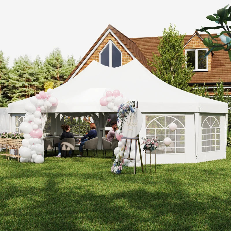 10-Sided Decagonal Garden Gazebo Party Tent - Heavy Duty Metal Frame Canopy (8.9m x 6.5m) - White