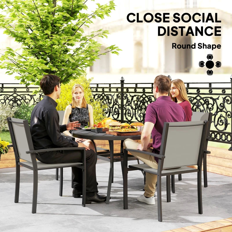5 Piece Dark Grey Garden Furniture Set - Round Table & 4 Stackable Chairs for Patio