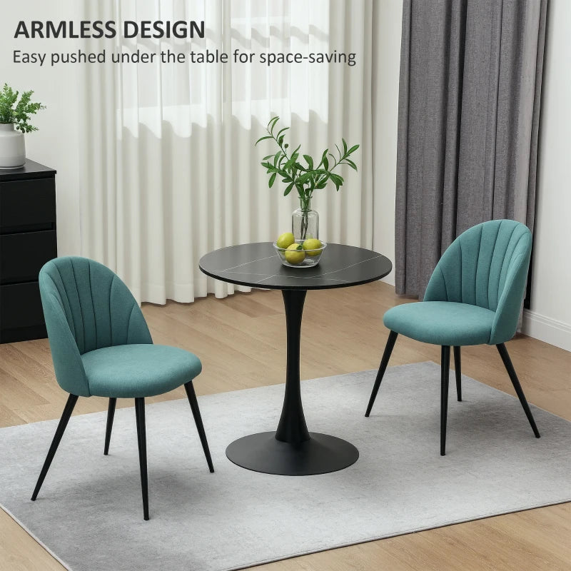 Modern Green Dining Chairs Set of 2 - Upholstered Kitchen Chairs with Metal Legs, Shell Backrest & Padded Seat for Home