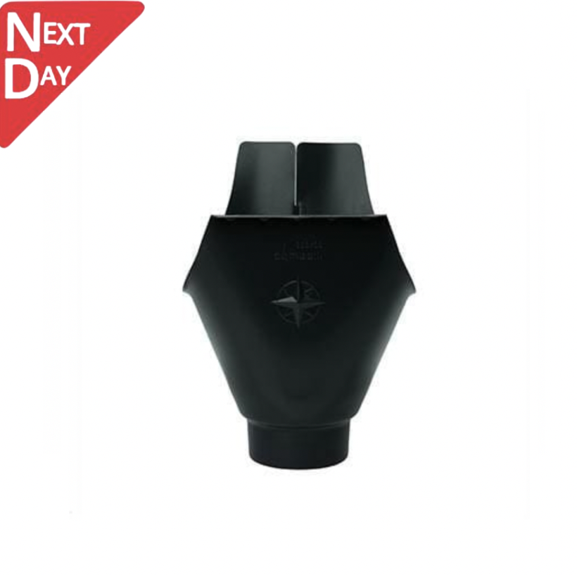 125mm Half Round Black Coated Galvanised Steel 80mm 'wrap around' Gutter Outlet