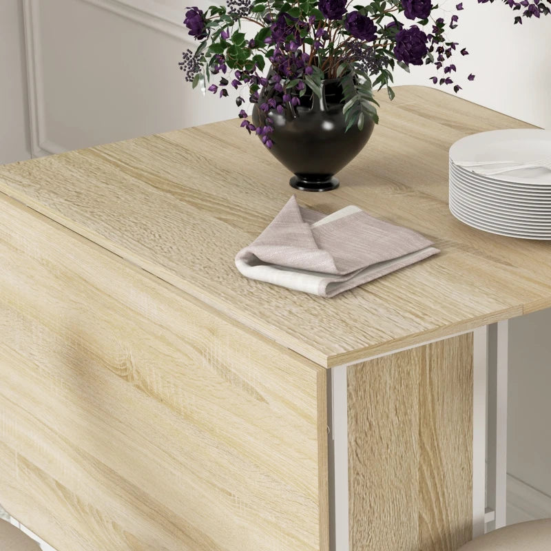 Unique Six-Person Drop Leaf Dining Table - Stylish Natural Wood & White Finish for Modern Dining Spaces