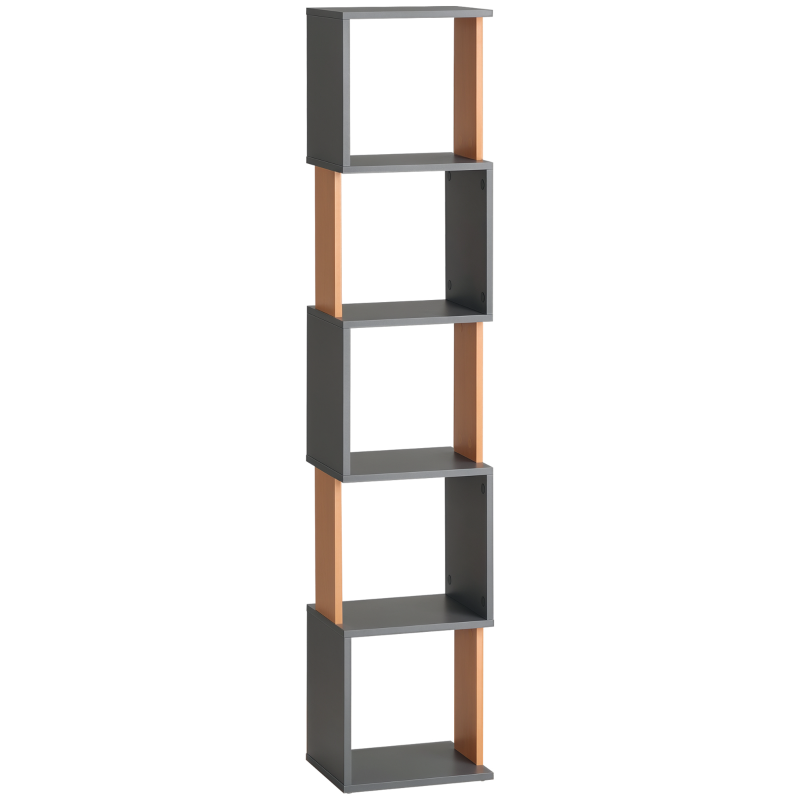 Modern 5-Tier Bookshelf - Freestanding Bookcase for Living Room, Home Office & Study - Stylish Brown & Dark Grey Storage