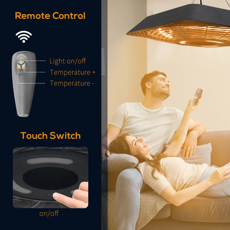 2000W Electric Hanging Patio Heater - Ceiling Mounted Halogen Indoor/Outdoor Heating with Remote Control - Durable Aluminium Design