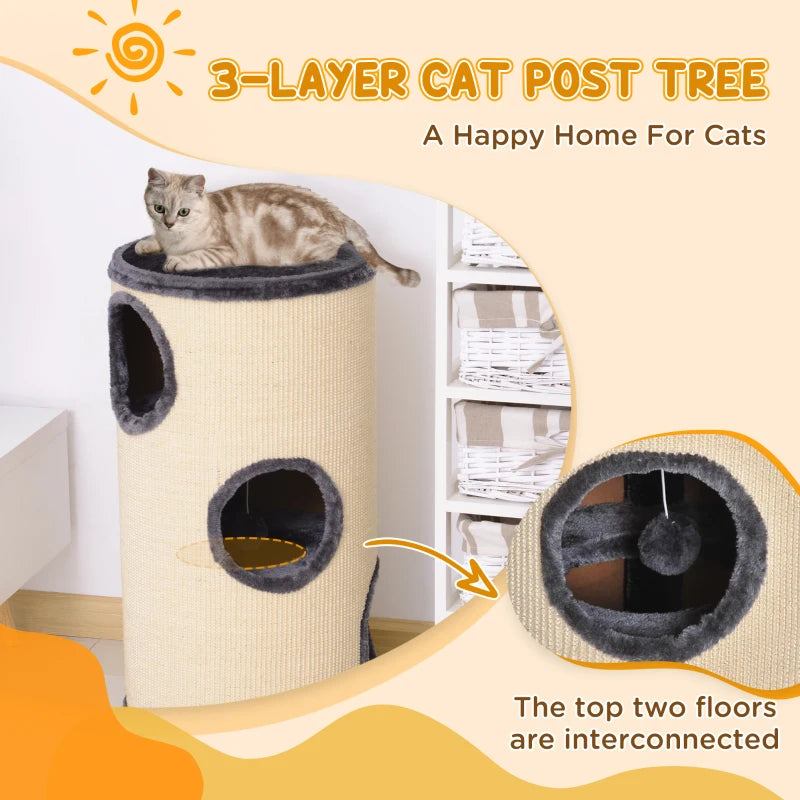 70cm Cat Tree Scratching Post - Sisal Activity Center & Condo for Indoor Cats - Climbing Play House & Bed