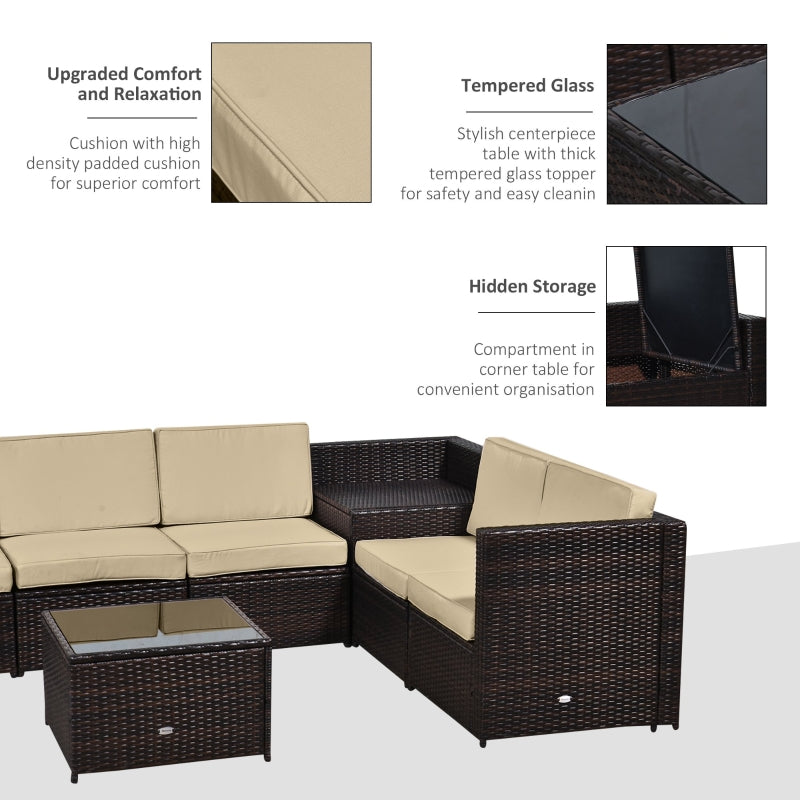 6 Piece Dark Brown Rattan Corner Sofa Set