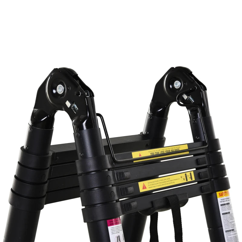 Black 10-Step Telescopic Aluminium Ladder for Home