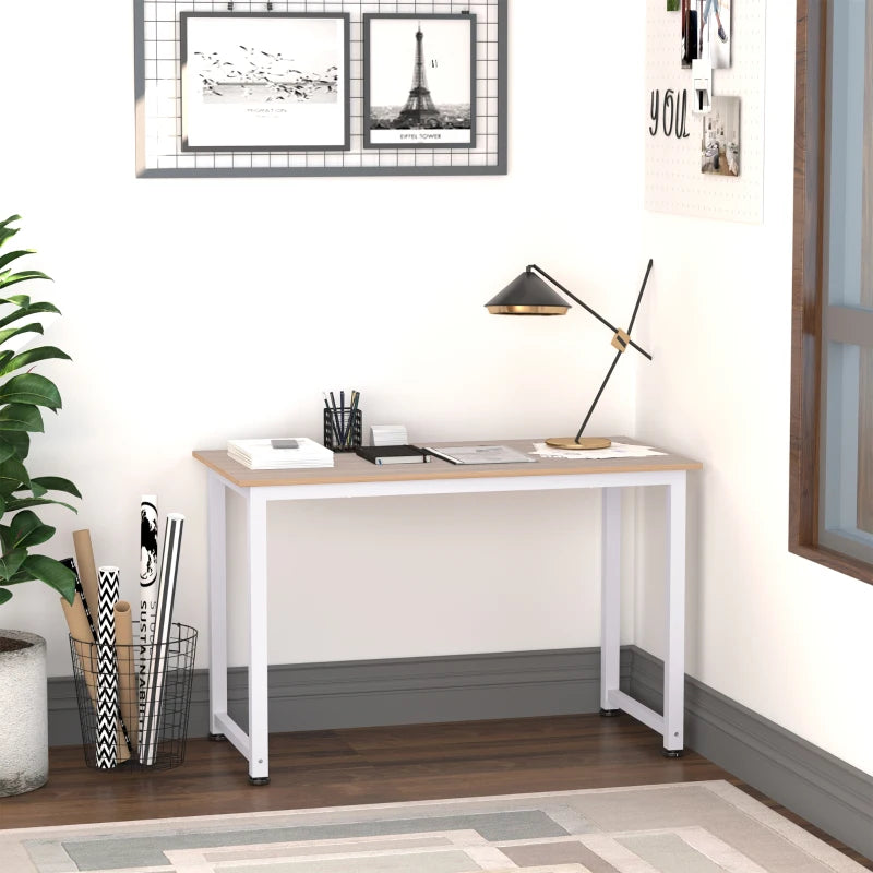 Modern White Computer Desk 120x60cm - Stylish Writing Table Workstation for Home Office & Study with Metal Frame, Easy Assembly