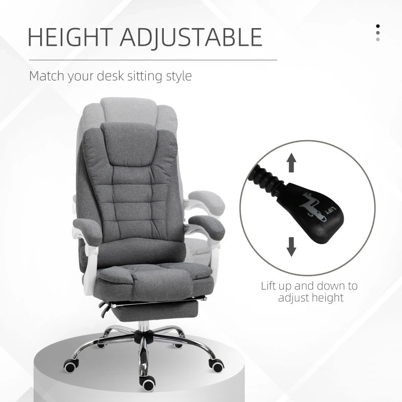 Vinsetto Grey Office Chair - Linen Fabric Swivel Desk Chair with Padded Cushion, 135° Recline & Retractable Footrest