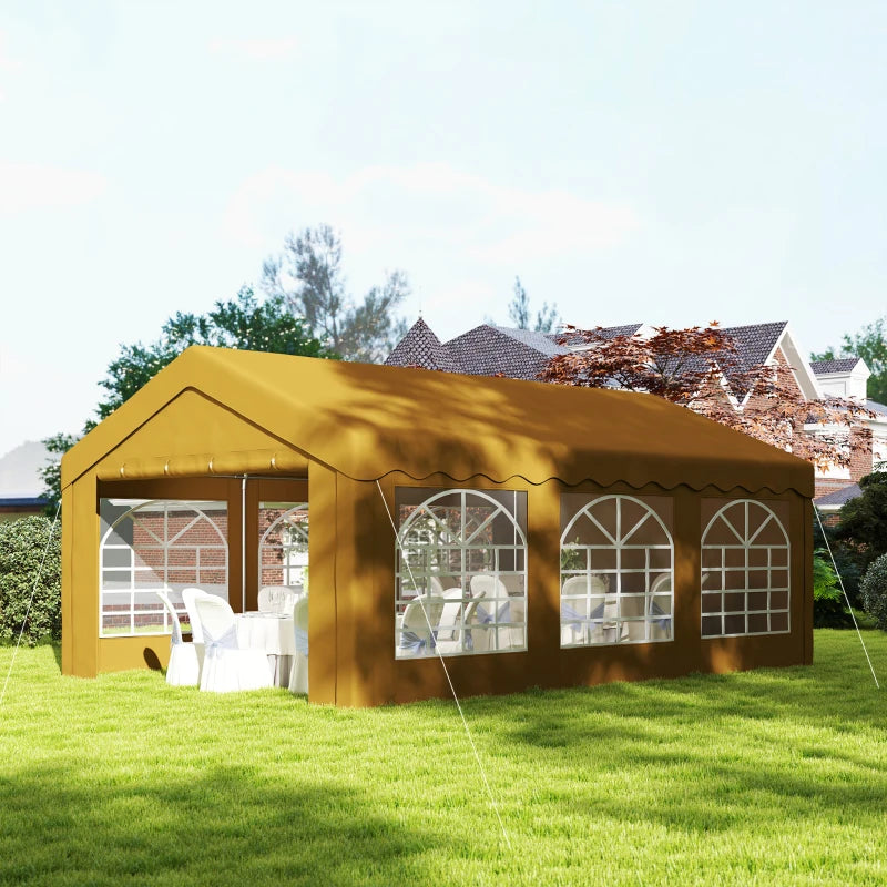6m x 4m Yellow Garden Gazebo - Galvanised Marquee Party Tent with Removable Sides and Windows for Weddings and Events