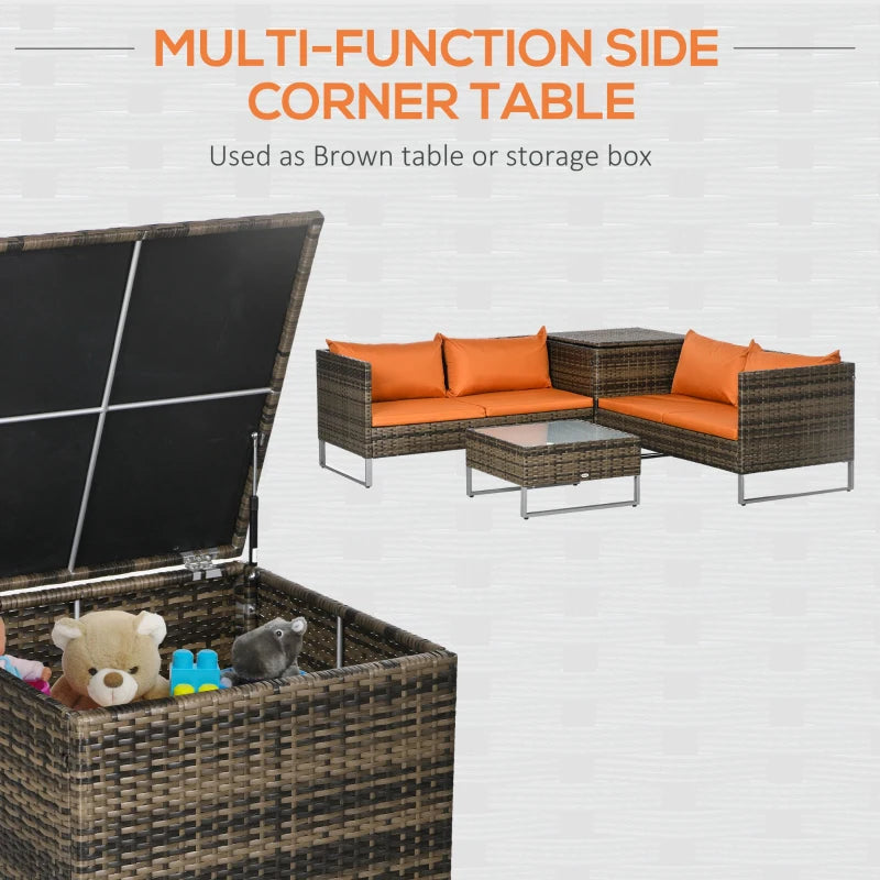 4-Piece Rattan Sofa Set with Storage Table - Orange/Brown