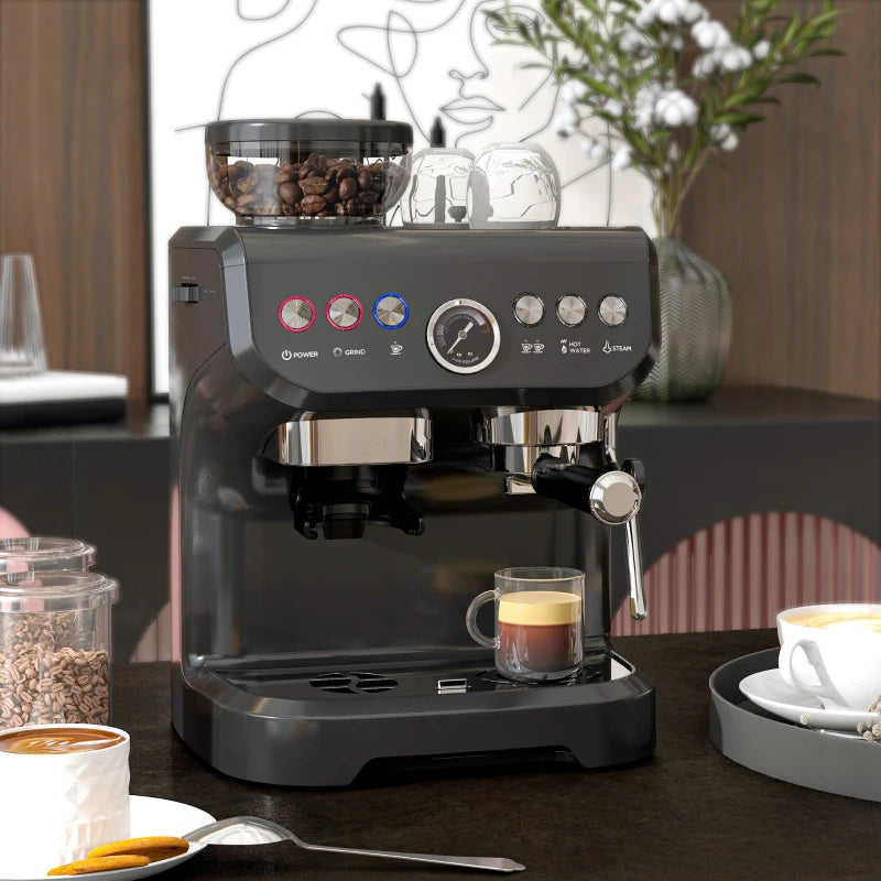 Premium 15 Bar Coffee Machine with Adjustable Grind, Steamer & Complete Accessories for Perfect Espresso at Home