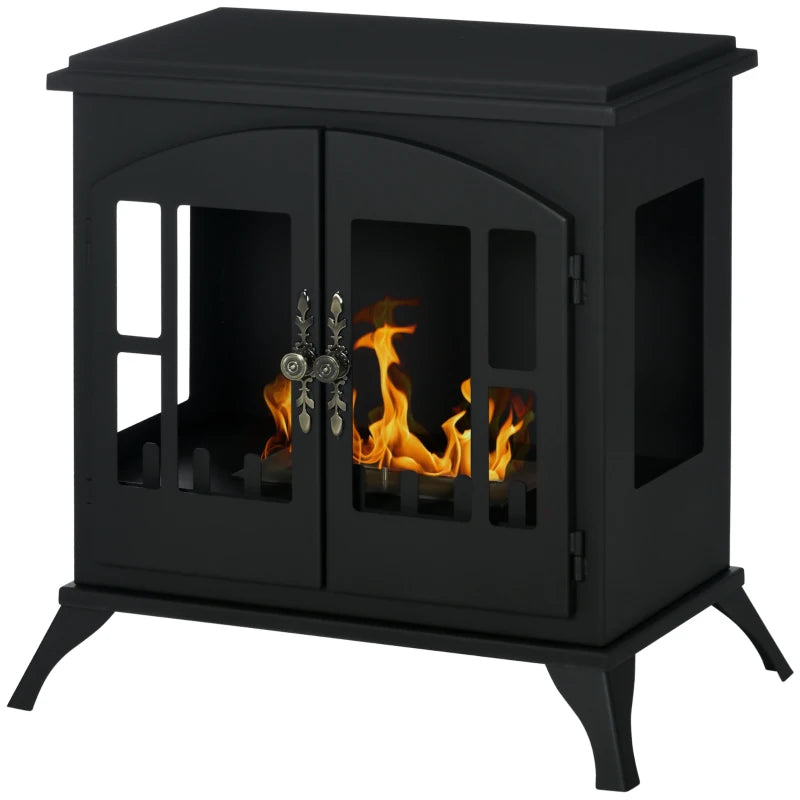 Freestanding Bioethanol Fireplace Stove with Stainless Steel Snuffer 0.9L Tank Indoor Use Black