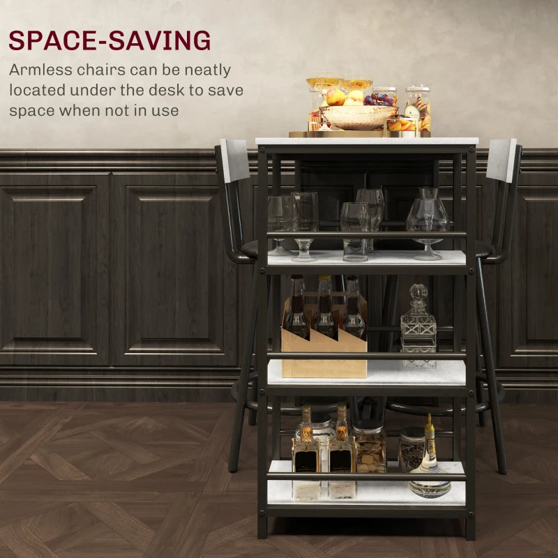 Stylish 3-Piece Kitchen Dining Set with Shelves - Modern Grey and Black Design for Small Spaces