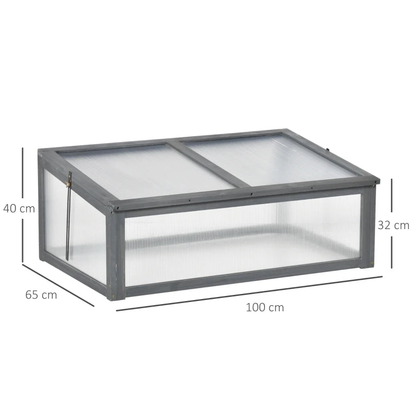 Grey Small Polycarbonate Plant Cold Frame, Openable Top Cover, 100x65x40cm