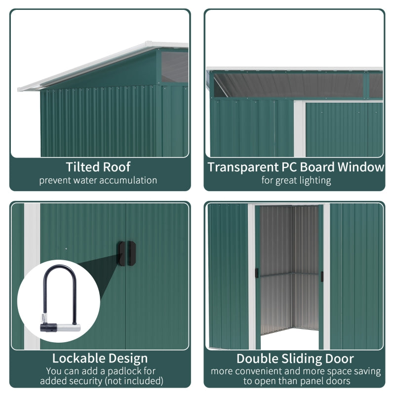 8.5 x 6ft Metal Garden Storage Shed - Green