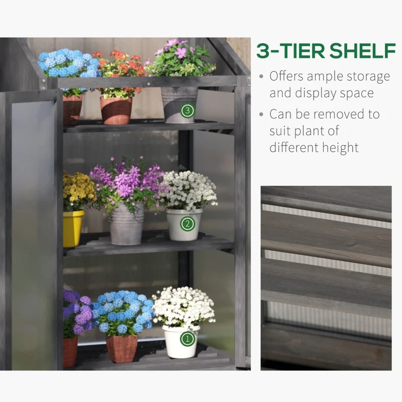 Grey Wooden Cold Frame Greenhouse with Openable Top Cover and Double Door, 70 x 50 x 120cm