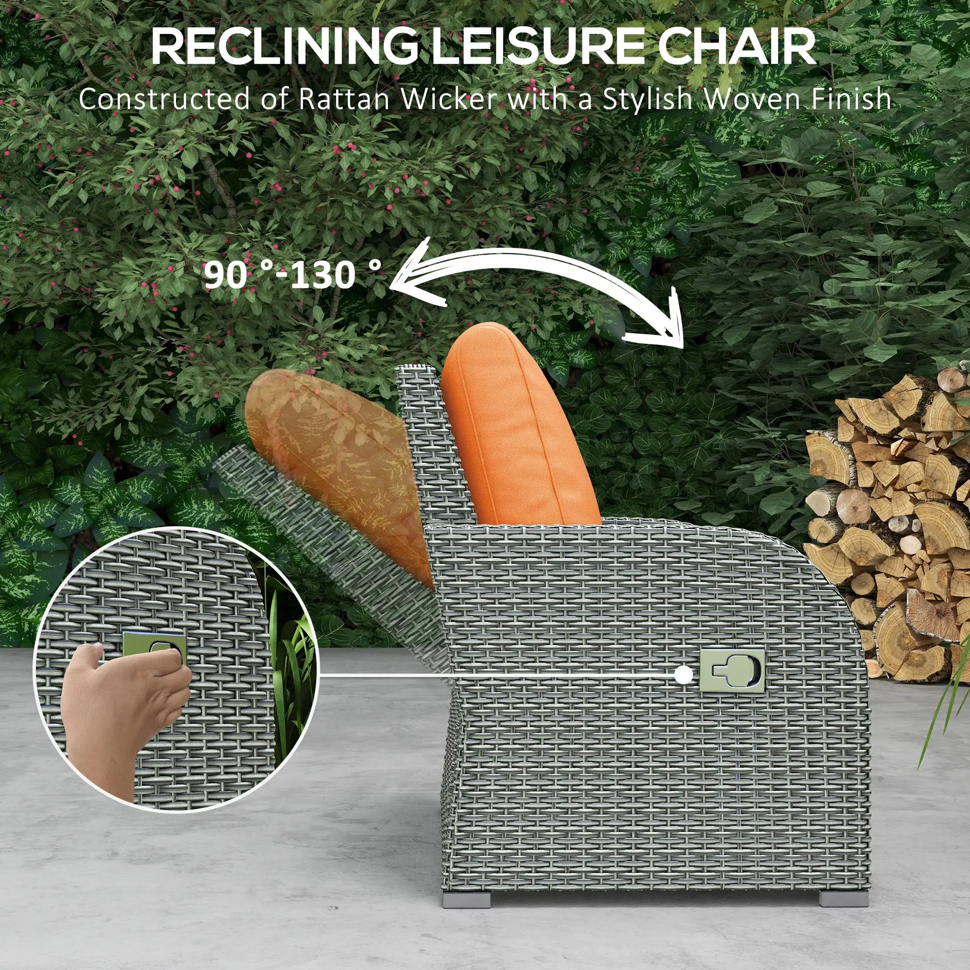 3-Seater Orange Cushioned Rattan Sofa With 2 Armchairs and 2 Footstools + Coffee Table