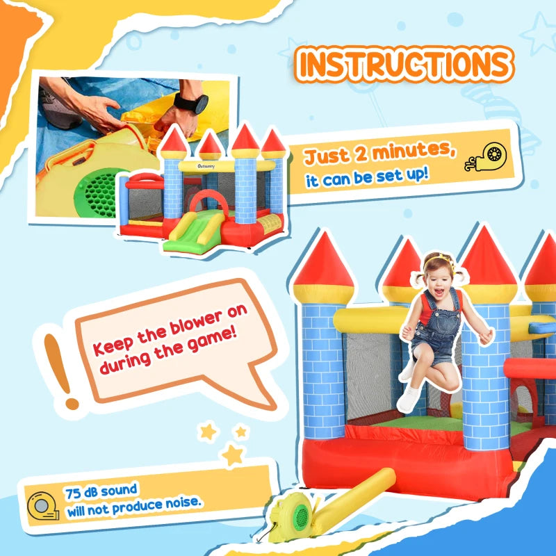 Inflatable Bounce Castle with Slide and Pool for Kids Ages 3-10 Fun Outdoor Activity