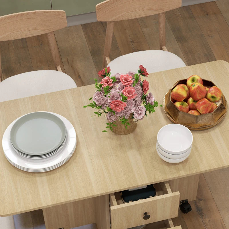 Stylish Six-Person Drop Leaf Dining Table with Storage - Elegant Wood-Effect Design for Modern Homes