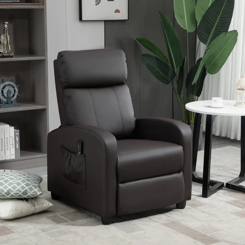 Massage Recliner Armchair in Faux Leather with Adjustable Leg Rest and Side Pocket for Living Room, Brown